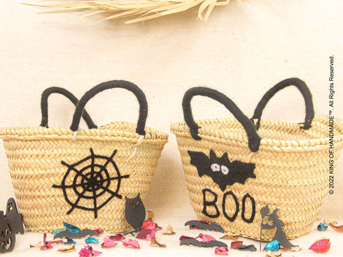 Boo ! Personalized Halloween Trick or Treat Bag - Pumpkin Small Straw Basket Personalized Halloween Bucket and Candy Tote for Kids Gift - Oval Straw Bag Personalized Monogram Halloween Basket Gifts for Kids